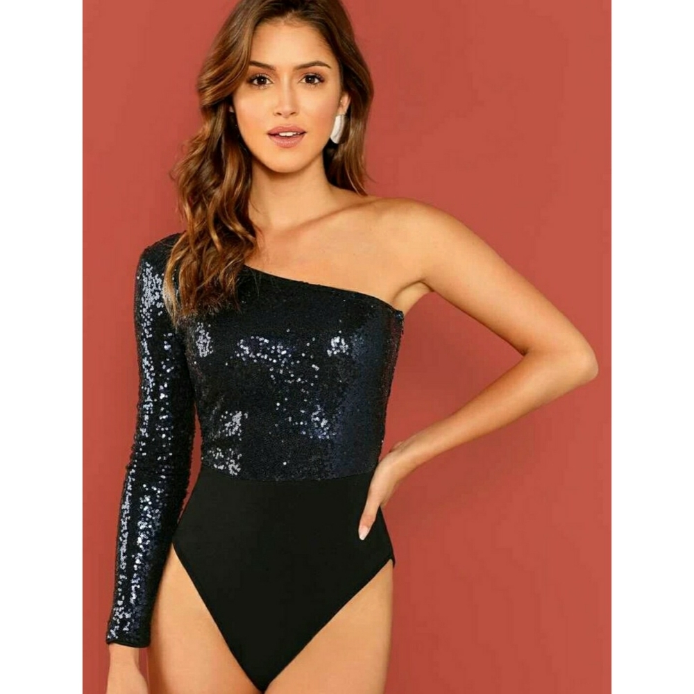 NWOT Sequin One Shoulder Bodysuit